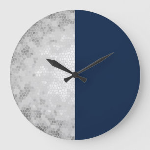 Horloge Ronde élégant faux argent et bleu marine grande horlog