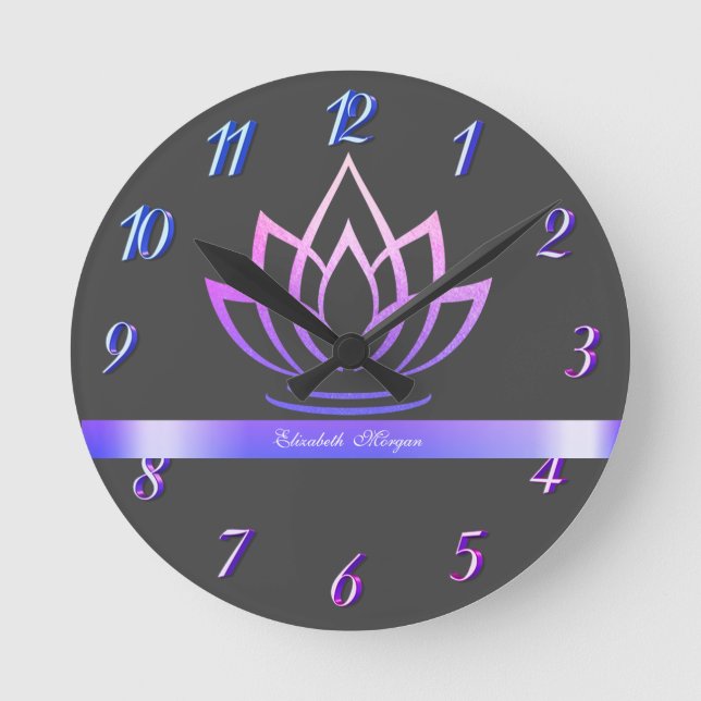 Horloge Ronde Élégant Lotus pourpre, Yoga (Recto)