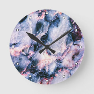 Horloge Ronde Elégant marbre coloré blanc bleu et points roses