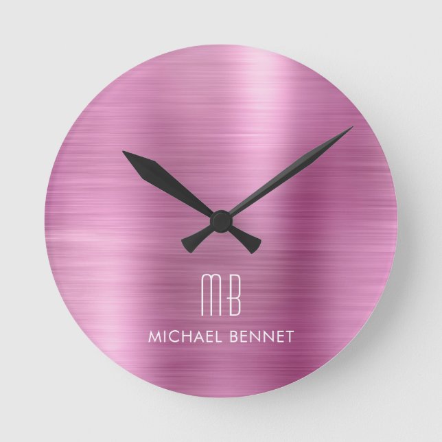 Horloge Ronde Élégant Monogramme rose brossé métal (Recto)