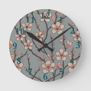 Horloge Ronde Élégant Motif Fleur rose Douce Fleur Fleur de Ceri