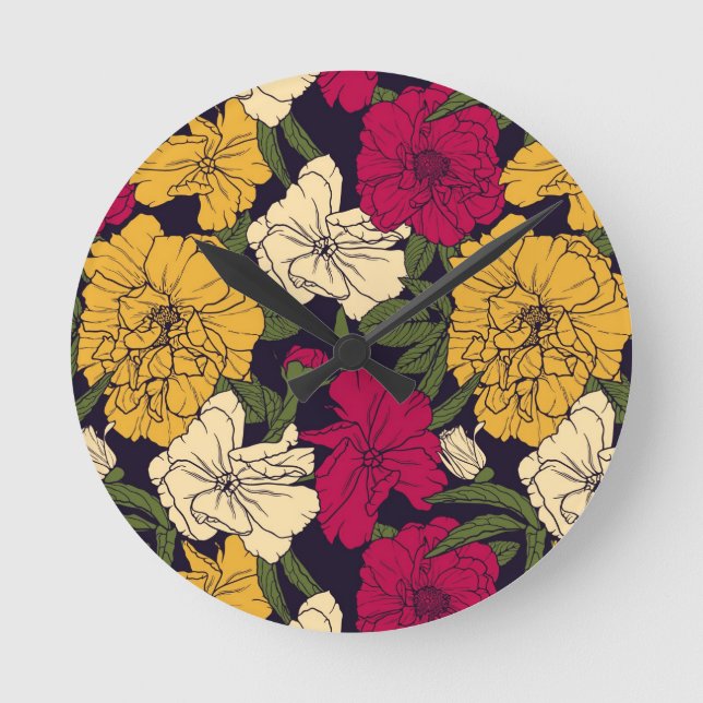 Horloge Ronde Élégant motif floral (Recto)