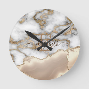 Horloge Ronde Élégant Parties scintillant or élégant Monogramme 
