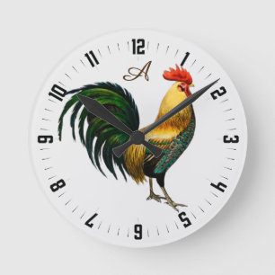 Horloge Ronde Elegant Personalized Colorful Rooster chicken