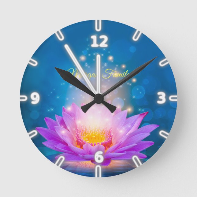 Horloge Ronde Elegant Purple Lotus Lake Blue Personalized (Recto)