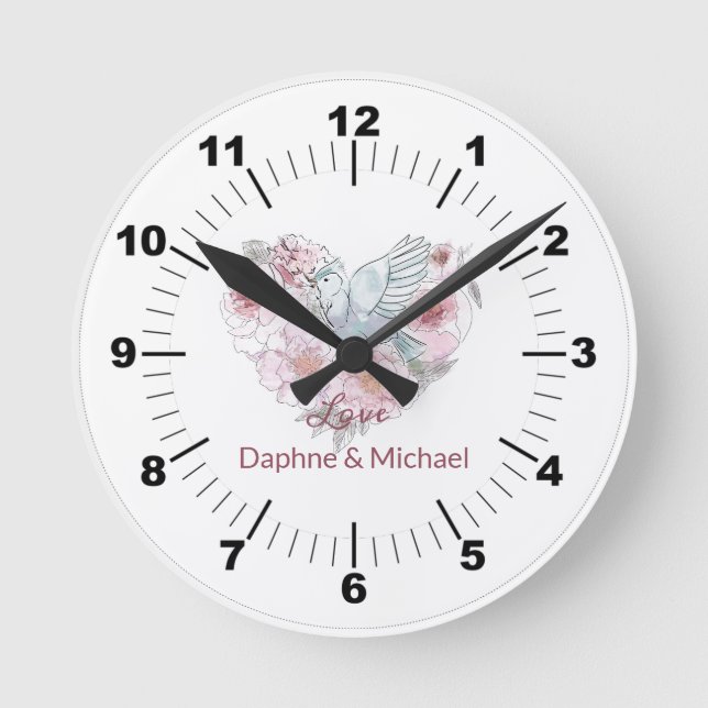 Horloge Ronde Elegant Rustic Pink Moderne Chic Heart Script (Recto)