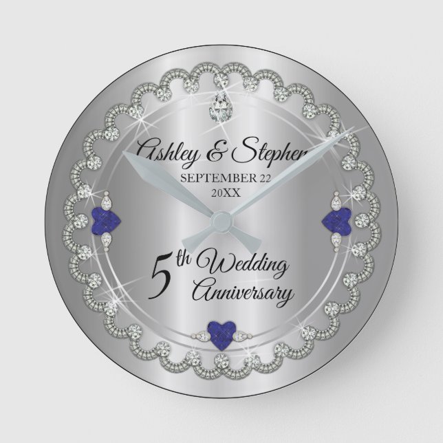 Horloge Ronde Elégant Sapphire Diamonds 5e anniversaire Mariage (Recto)