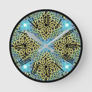 Horloge Ronde Elegant Victorian Golden Trim Aqua Background