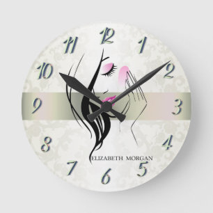 Horloge Ronde Élégant vintage, Chic, Dentelle, Silhouette fille