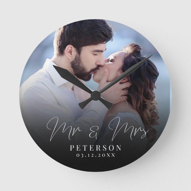 Horloge Ronde Elegant Wedding Photo Chic NewlyWed (Recto)