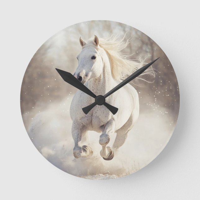 Horloge Ronde Elegant White Horse Wall Clock - Majestic Animal A (Recto)