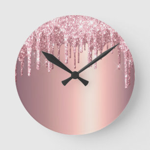 Horloge Ronde Elégante parties scintillant en or rose en cuivre