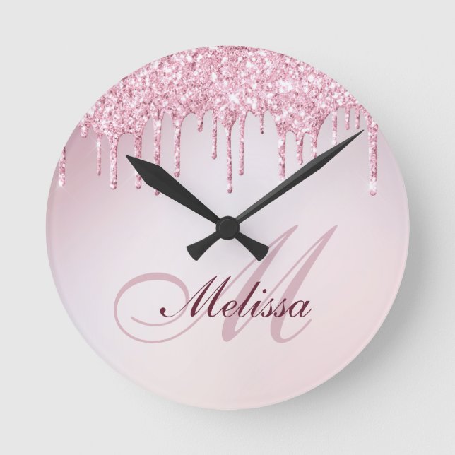 Horloge Ronde élégante parties scintillant rose violet à la mode (Recto)