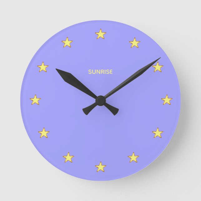 Horloge Ronde Élégantes Étoiles brillantes sur Sky Blue (Recto)