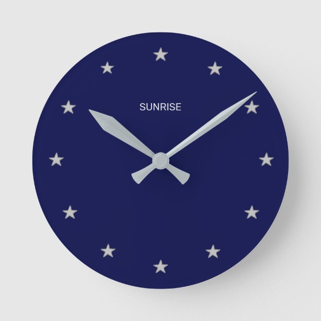Horloge Ronde Élégantes étoiles Sunrise sur bleu marine (Recto)