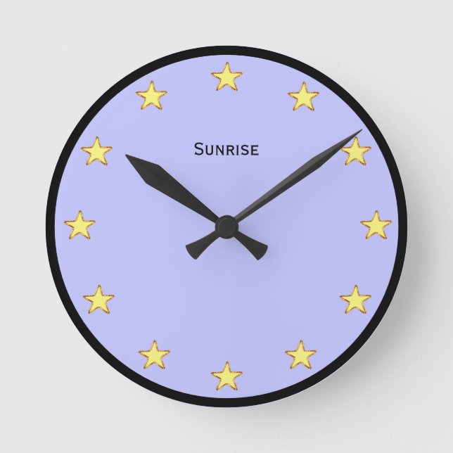 Horloge Ronde Élégantes étoiles sur bleu clair (Recto)