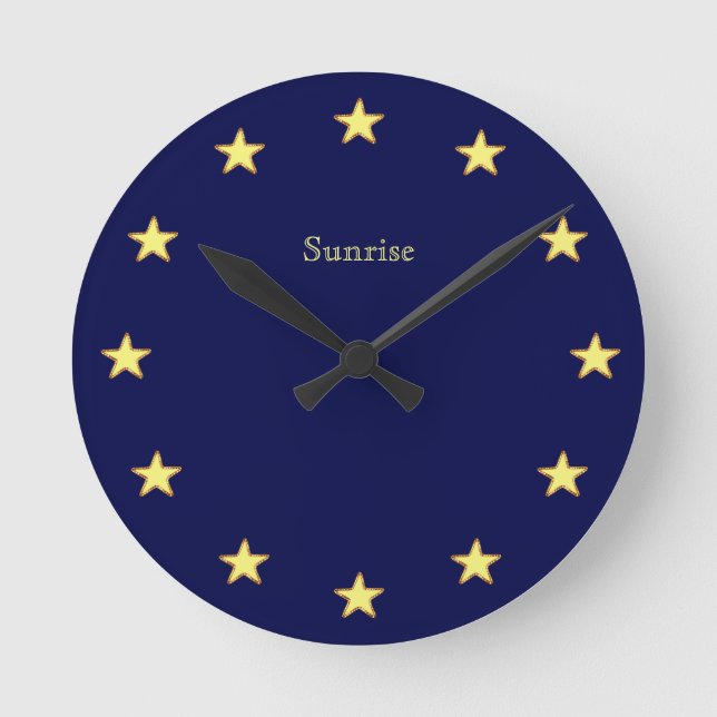 Horloge Ronde Élégantes étoiles sur bleu marine (Recto)