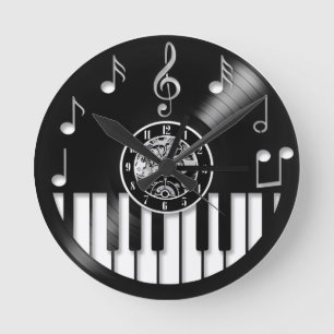 Horloge Ronde Éléments de piano et de musique sur disque vinyle