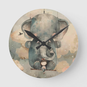 Horloge Ronde "Eléphant aquarelle"