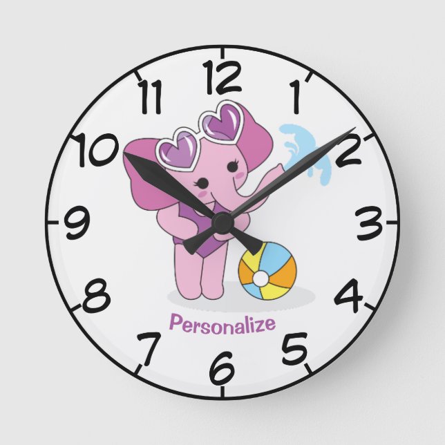 Horloge Ronde Éléphant Bébé Violet Cartoon Mignon et Adorable (Recto)