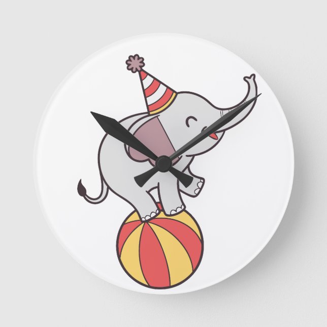 Horloge Ronde Éléphant de cirque mignon sur un ballon – Illustra (Recto)
