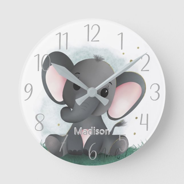 Horloge Ronde Éléphant Mignon Personnalisé Genre Neutre    (Recto)