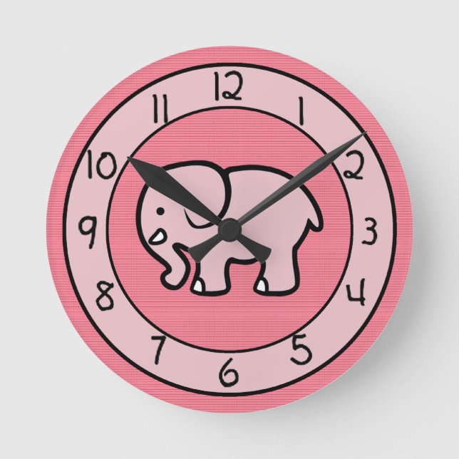 Horloge Ronde Eléphant rose pour les filles chambre (Recto)