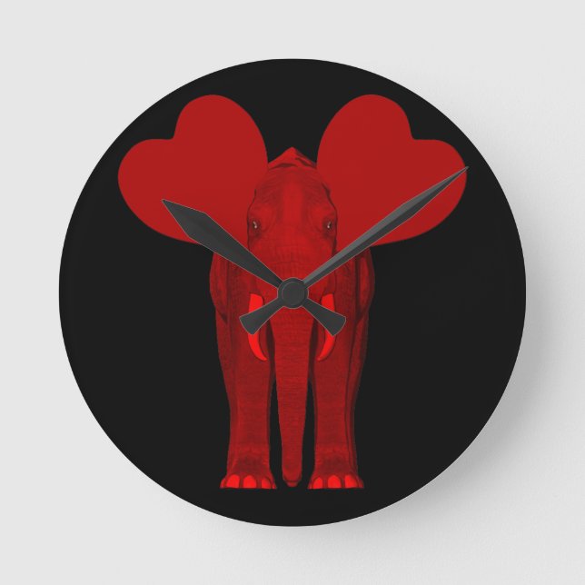 Horloge Ronde Éléphant rouge romantique (Recto)