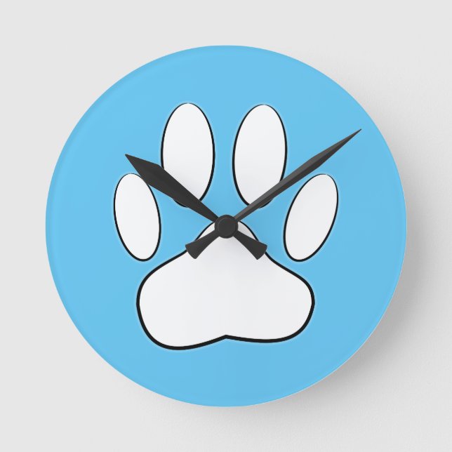 Horloge Ronde Empreinte de patte Blanc Sur Sky Blue (Recto)