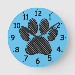 Horloge Ronde Empreinte de patte de chiot rayée noir et blanc su