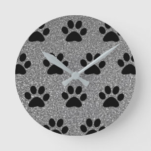 Horloge Ronde empreinte de patte Motif Noir argenté gris Partie