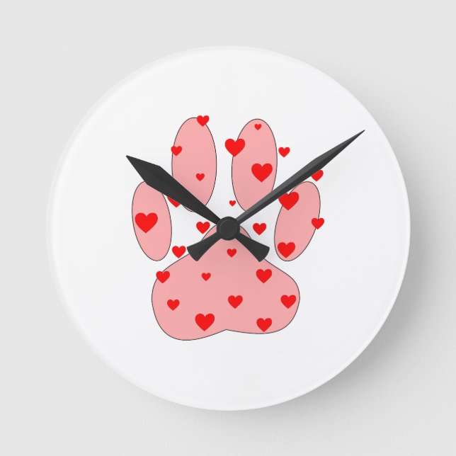 Horloge Ronde Empreinte de patte rose aux coeurs (Recto)