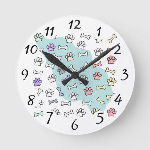 Horloge Ronde Empreintes de pattes De Chien Et Motif D'Art Des O