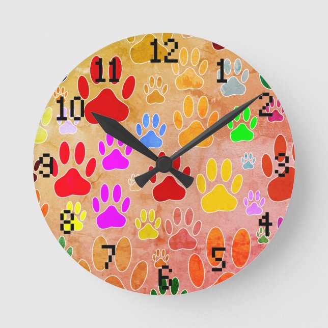 Horloge Ronde Empreintes de pattes de chiens sur Arrière - plan  (Recto)
