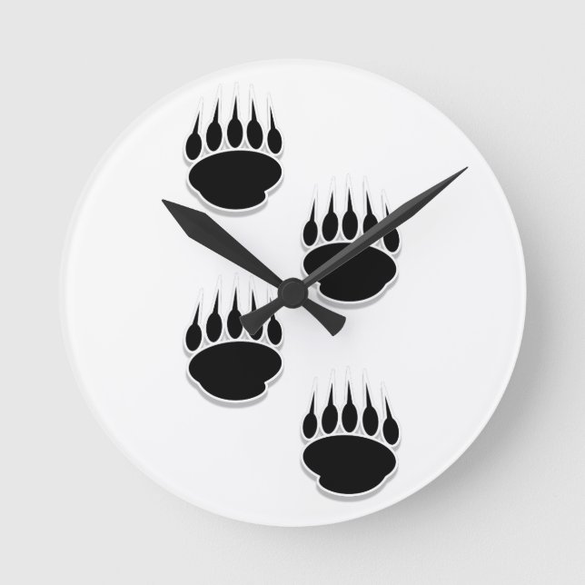 Horloge Ronde Empreintes de pattes d'ours noir (Recto)