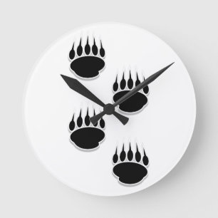 Horloge Ronde Empreintes de pattes d'ours noir