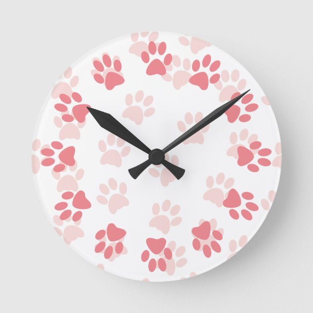 Horloge Ronde Empreintes de pattes roses mignons pour les amoure (Recto)
