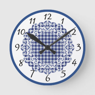 Horloge Ronde En vichy bleu rétro