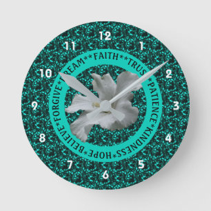 Horloge Ronde Encourager les mots Hibiscus Inspirationnel