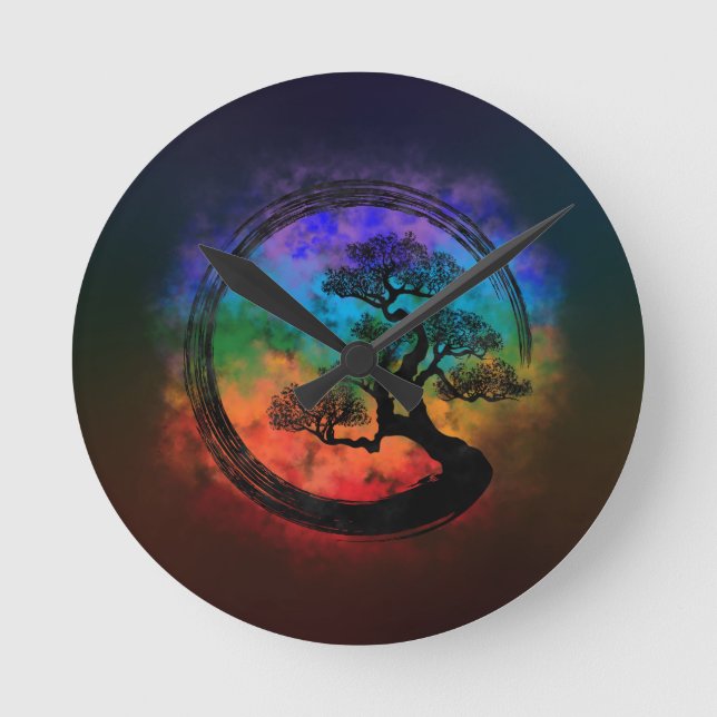Horloge Ronde Enso Zen Circle et Bonsai Tree Nebula (Recto)