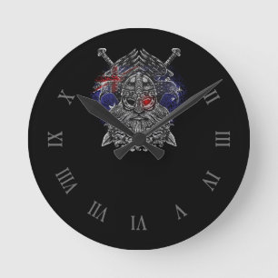 Horloge Ronde Épées de corbeaux d'Odin Mythologie Viking drapeau
