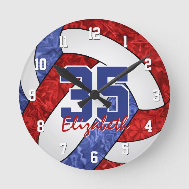Horloge Ronde équipe de volley-ball couleur rouge (Recto)