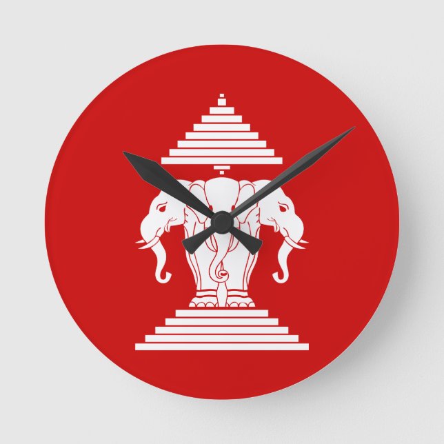 Horloge Ronde Erawan Trois éléphant en tête Lao / Laos Drapeau (Recto)
