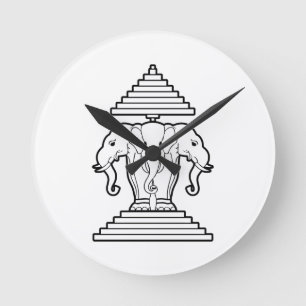 Horloge Ronde Erawan Trois éléphant en tête Lao / Laos Drapeau