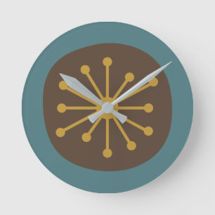 Horloge Ronde Ère Atomique Moderne Rétro du Milieu du Siècle