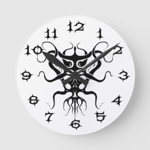 Horloge Ronde Espèces Aliens Tatouage Tribal Design - noir