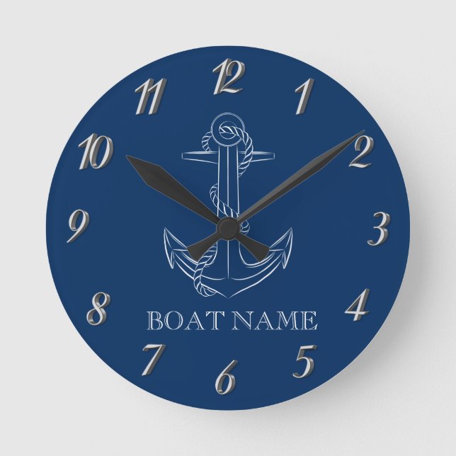 Horloge Ronde Esprit Nautique Ancre Bleu Marine (Recto)