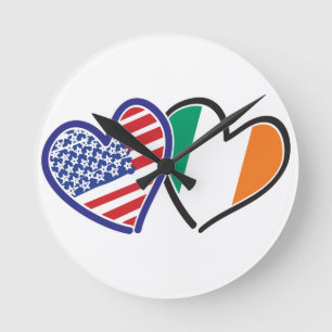 Horloge Ronde États-Unis Irlande Coeur drapeaux