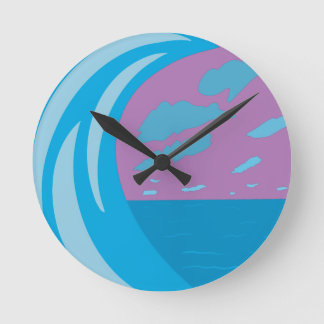 Horloge Ronde Été bleu océan Vague violet ciel