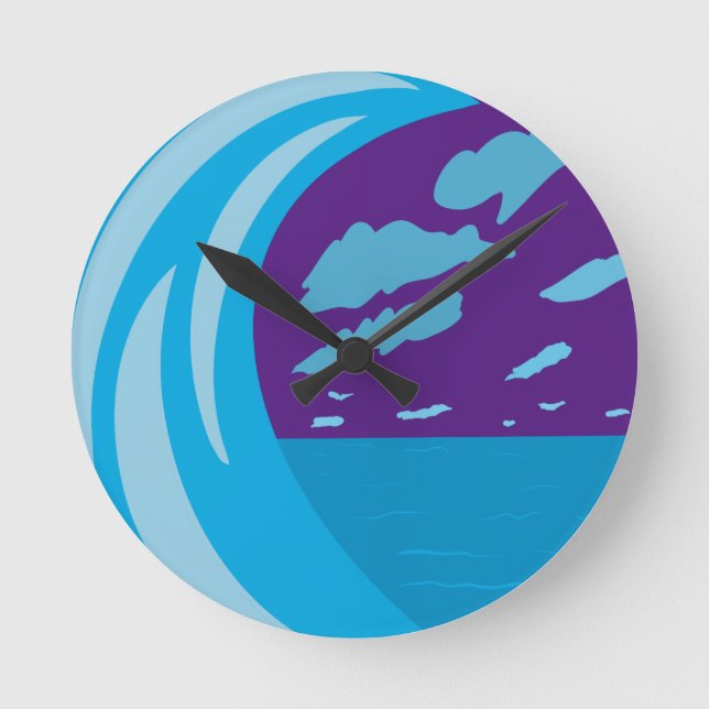 Horloge Ronde Été bleu océan Vague violet ciel (Recto)